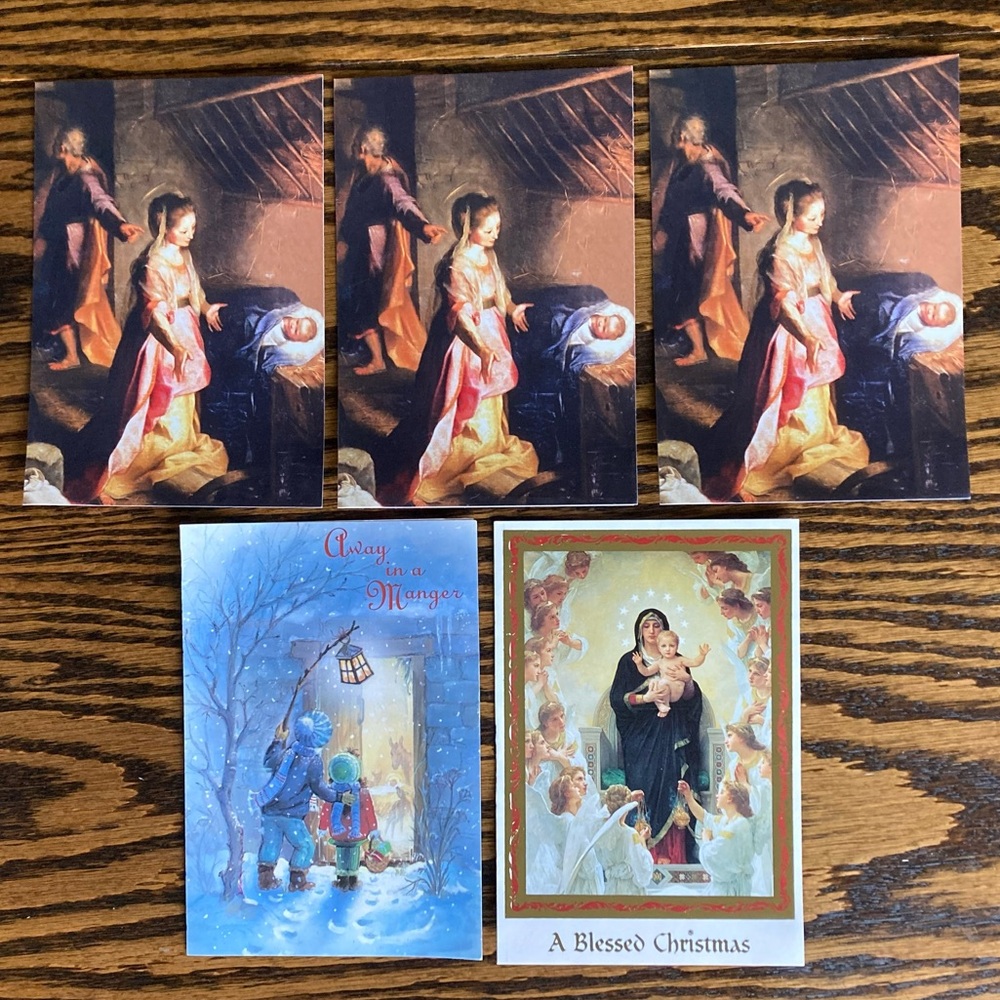 5 Unused Catholic Religious Madonna Child Nativity Christmas Cards Envelopes